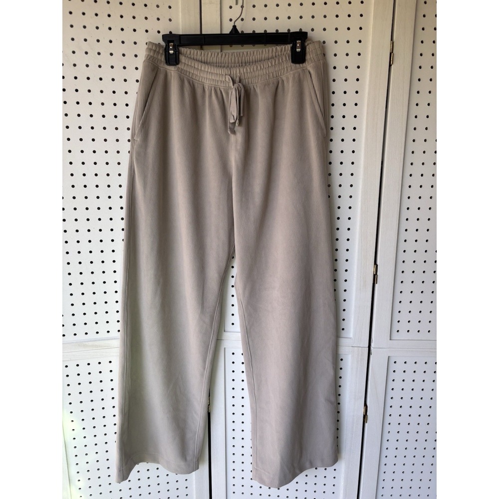 YPB Your Personal Best Soft Lounge Wide Leg Ribbed Pull On Pants Medium Beige